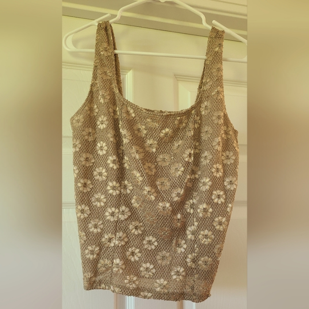 Nicola gold women's tank shell lace overlay lined top blouse L